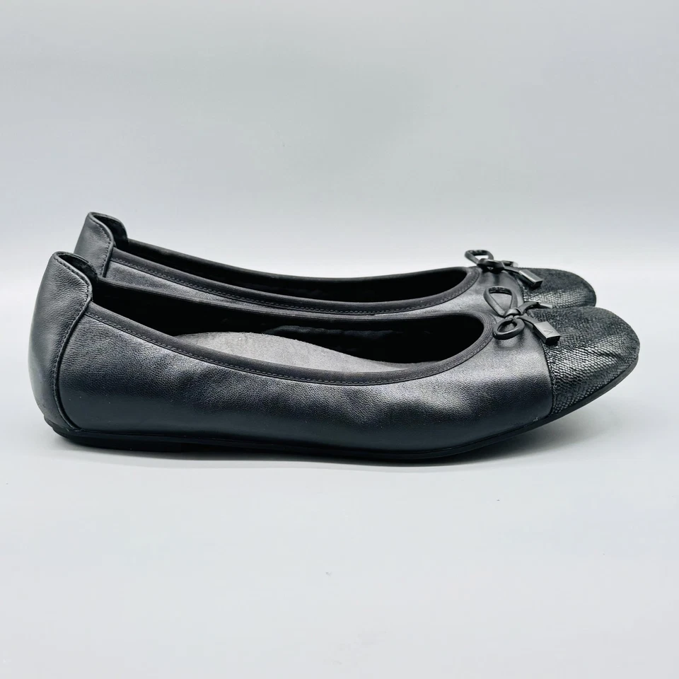 Zapatos Vionic para mujer 11 cuero negro Minna ballet planos puntera moño sin cordones Foto 1 de 4