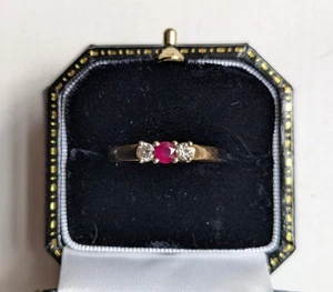 18ct Gold Diamond & Ruby Trilogy Engagement Ring - Picture 1 of 12