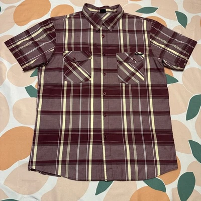 Oakley Button Up Shirt Men’s Large Maroon Plaid Short Sleeve Casual Relaxed Fit - Image 1 of 4