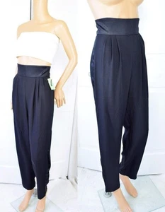 VTG 80s Contempo Black Ultra High Waist Tuxedo Pleated Tapered Pants Slacks NWT - Picture 1 of 11