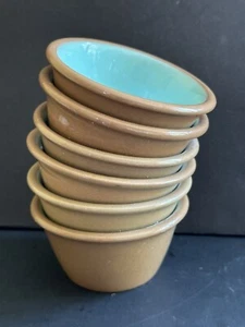 Vtg Set 6 TST Chateau Buffet Ramekins Custard Cups Dish Brown Aqua Stoneware - Picture 1 of 20
