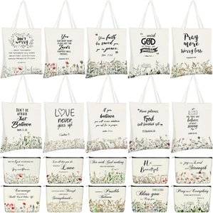 20 Pcs Christian Gift Bags Including 10 Pcs Bible Verse Tote Bags 10 Pcs Inspira - Picture 1 of 6