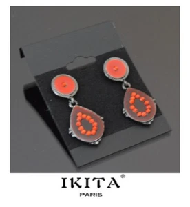 Baroque Ikita ® Paris Earrings Studs Metal Enamel Rhinestones Red/Bordeaux/Grey - Picture 1 of 1