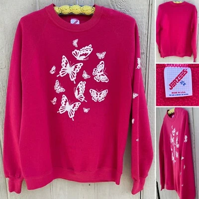 De colección Rosa Raglán Sudadera Suéter Blanco Mariposas Gráficos JERZEES Talla XL 46 Foto 1 de 4