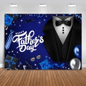 Happy Father's Day Backdrop Blue Silver Glitter Father's Day Background Black... - Picture 1 of 9