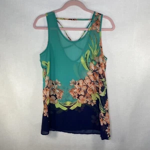 Charming Charlie Womens Green Criss Cross Sheer Tank Floral Size Small Light - Picture 1 of 7