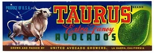 ETICHETTA CASSA ORIGINALE AVOCADO RARA TAURUS C1950 ZODIAC CALIFORNIA ASTRONOMY BULL - Foto 1 di 1