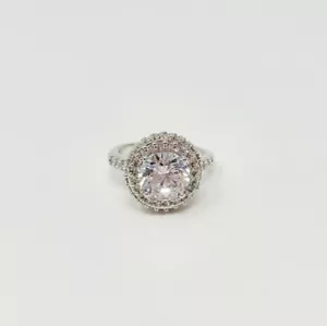 Silver Tone Round 2.00ct Cubic Zirconia Halo Engagement Cocktail Ring Size 8 - Picture 1 of 5