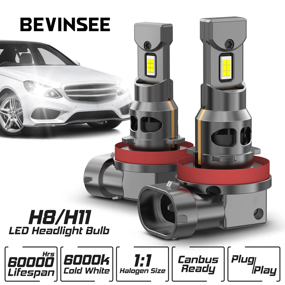 BEVINSEE H8 H11 LED Headlight Globes 70W 6000K High Beam For Volvo S60 134 11-18 - image 1 of 4