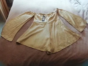 Pretty little Thing size 10 gold Satan underwired corset bardot playsuit size 10 - Picture 1 of 5