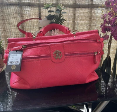 Roberto Cavalli Pink Snake Python XLarge Doctor Grande Diva Bag $4585 - Image 1 of 4
