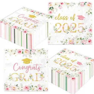 50Pcs Congrats Grad Party Napkins - Floral Graduation Party Decorations Pink ... - Picture 1 of 6