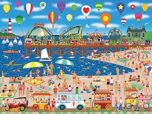 RoseArt Home Country - Balloons Over The Beach 1000 Piece Jigsaw Puzzle By Mark - Picture 1 of 2