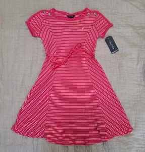Nautica Girls Bright Pink Striped Dress Short Sleeve Size 6 NWT - Picture 1 of 5