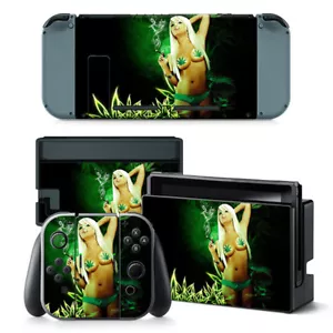 Nintendo Switch Skin Design Foils Schutzfolien Set - Cannabis Girl Motiv - Picture 1 of 1