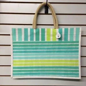 Bolso de Playa Bolso de Yute The Royal Estándar Rayas Nuevo con Etiquetas 19x14 Tonos Aqua - Imagen 1 de 9