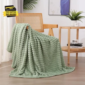 Sage Green Fleece Throw Blanket 50”×60” for Couch Sofa Bed,Super Soft Cozy Plush - Picture 1 of 7