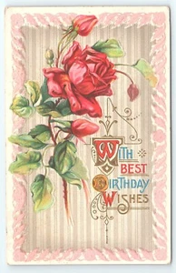Cartolina Con Auguri Di Compleanno Art Decò Rose affrancata 1911 - Foto 1 di 3