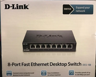 D-Link DES-108 8-Port Fast Ethernet Switch - Brand New - Image 1 of 4