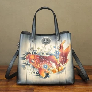 Echtleder Geldbörsen und Handtaschen Damen handbemalte Schultertasche Tragetasche - Bild 1 von 7