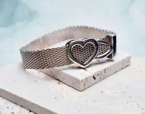 Tiffany & Co Heart Buckle Flexible Weave Bracelet Sterling Silver Adjustable Sz - Picture 1 of 3