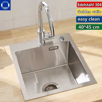 CECIPA MAX Edelstahl Küchenspüle Spülbecken Einbauspüle KücheSpüle Ablaufgarnitur 40x45 cm