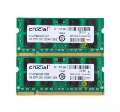 2pcs Crucial 2x4GB 2Rx8 PC2-5300S DDR2 667Mhz 200Pin RAM Memory Laptop SO-DIMM" - Image 1 of 4