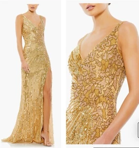 New Mac Duggal Size 10 Gold 5473 Embellished Sequin Beaded Formal Gown Dress NWT - Picture 1 of 14