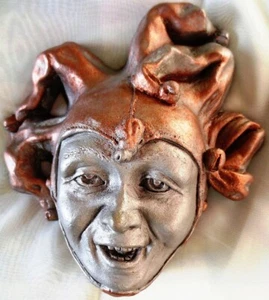 Handmade Folk Art Jester Wall Sculpture, a Clown With One Job: to Make You Smile - Picture 1 of 6