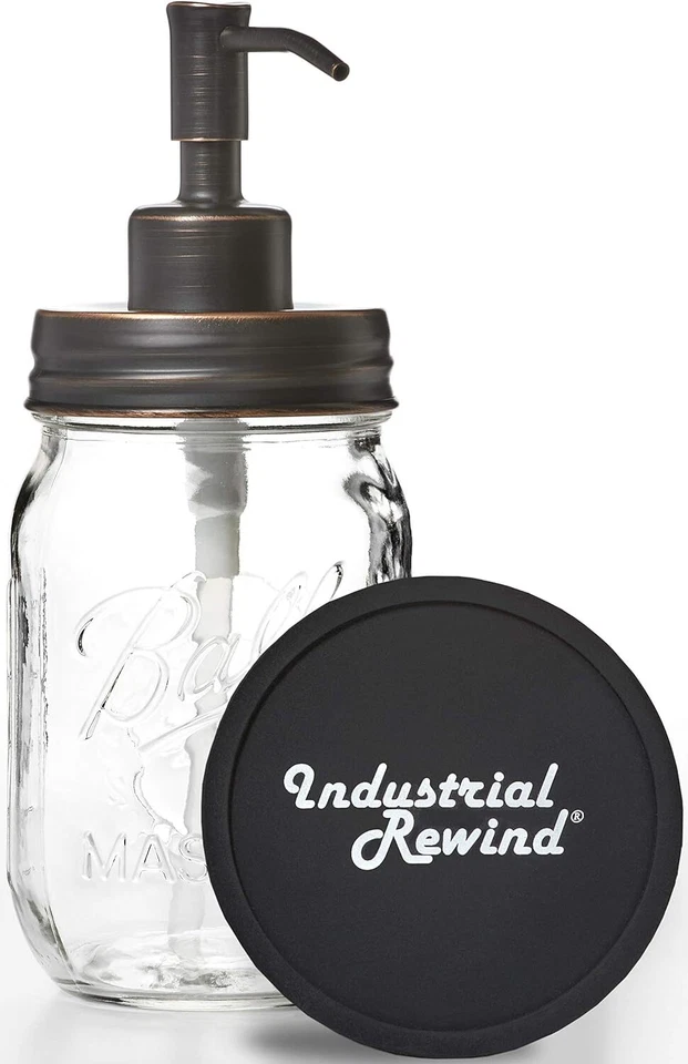 Industrial Rewind Mason Jar Soap Dispenser With Non Slip Coaster - 16oz Clear