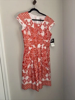 NWT Vintage 80s R&K Bright Orange Floral Hawaiian Pocket Shift Dress Luau Size 8 - Image 1 of 4