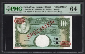 East Africa 10 Shillings ND(1958-60) P38s "Specimen N.3" UNC Grade 64 - Picture 1 of 2