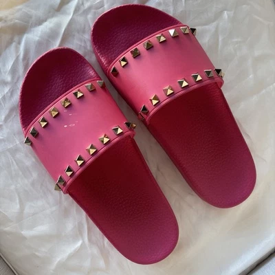 Valentino Rockstud Pink Rubber PVC Studded Slides Sandals Size 39 - Image 1 of 4