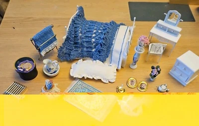 Dolls House Bedroom Set with extras. 1:12 Scale,  Pre Used. - image 1 of 4