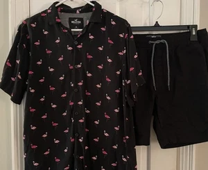Mens HOLLISTER Button Down Shirt Flamingos & Black MBX Shorts Lot Of 2 SZ Medium - Picture 1 of 7