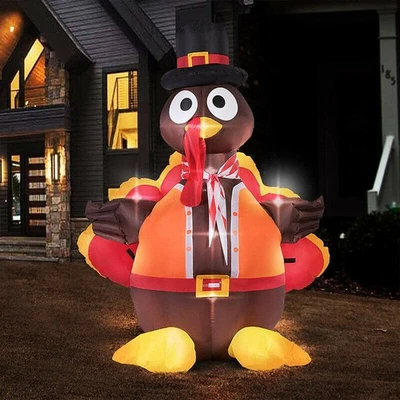 5ft Thanksgiving Inflatable LED Lighted Turkey w/ Hat Blow up Lawn Yard Deco - Image 1 of 4