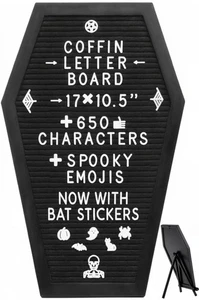 Coffin Letter Board Black +3D Bat Stickers +650 Characters, Spooky & Seasonal... - Picture 1 of 9