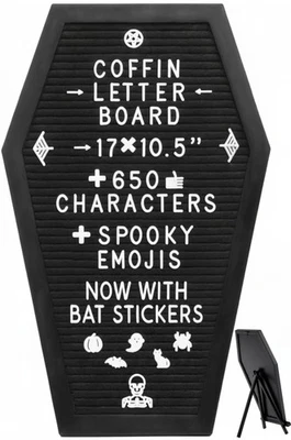 Coffin Letter Board Black +3D Bat Stickers +650 Characters, Spooky & Seasonal... - Image 1 of 4
