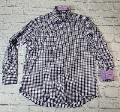 Camisa de Vestir Bugatchi Uomo Talla L 16.5 (34/35) Púrpura Cuadros Puño Abatible Manga Larga Foto 1 de 4