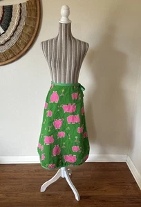 Vintage 70s Green Pink HIPPO Farm Wrap Around Skirt Woman's M - Picture 1 of 9
