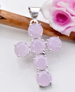 "Stunning Rose Quartz Cross Pendant in 925 Sterling Silver – Natural Gemstone " - Picture 1 of 4