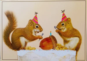 Tarjeta de felicitación feliz cumpleaños deseos pastel ardillas go nuts - Imagen 1 de 2