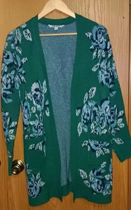 Pioneer cardigan donna aperto taglia media verde floreale jacquard goccia - Foto 1 di 7