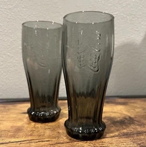 Vtg Coca-Cola Bottle Cap Shaped Drinking Glasses Set Of 2 Rare Smoke Gray - Picture 1 of 5