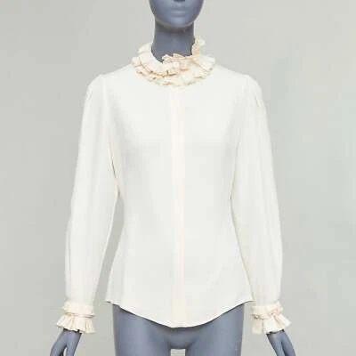 ALEXANDER MCQUEEN 100% шелк кремовый викторианской оборкой воротник darted блузка IT38 XS - Изображение 1 из 4