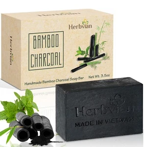 Jabon De Carbon Activado En Barra Pack De 1 Con Aceite De Menta Desintoxicante - Picture 1 of 7