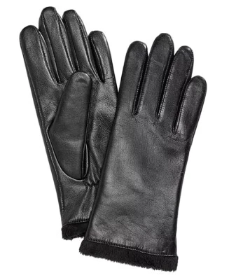 Womens Leather Tech Gloves Faux Fur Lined Black Small CHARTER CLUB $94 NWT - Image 1 of 2