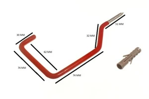 Red Garage Wall Utility Universal Tool Hook With Rawl Plugs With Pack Size 6 - Picture 1 of 1