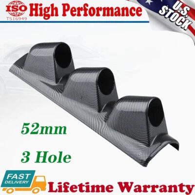 2" 52mm Left Universal Auto Carbon Pod Pillar Triple 3 Hole Mount Gauge Holder - Image 1 of 4