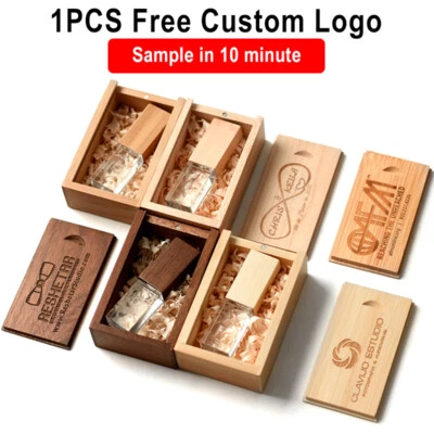 Holz Kristall Hochzeit Geschenkbox USB 3.0 Flash Drive 64GB Frei Logo USB Stick